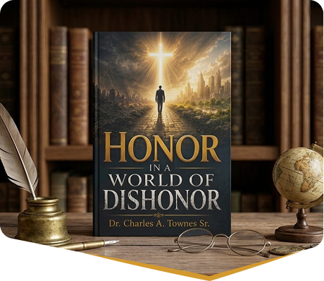Honor in a World of Dishonor - Hardcover on Library Desk with Feather Quill and Glasses
